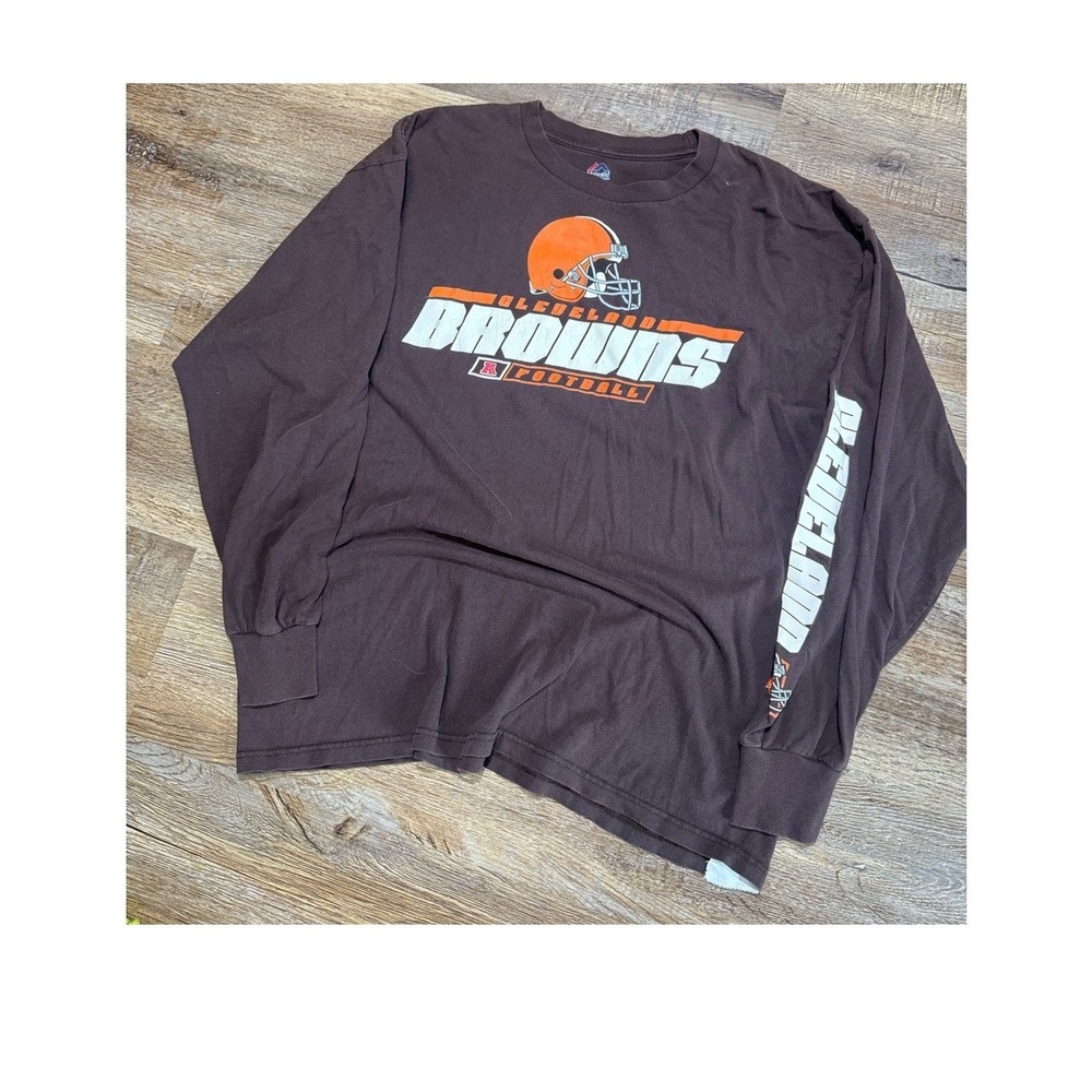 Majestic‎ Cleveland Browns Long Sleeve Shirt Mens XL Brown NFL Football Vintage